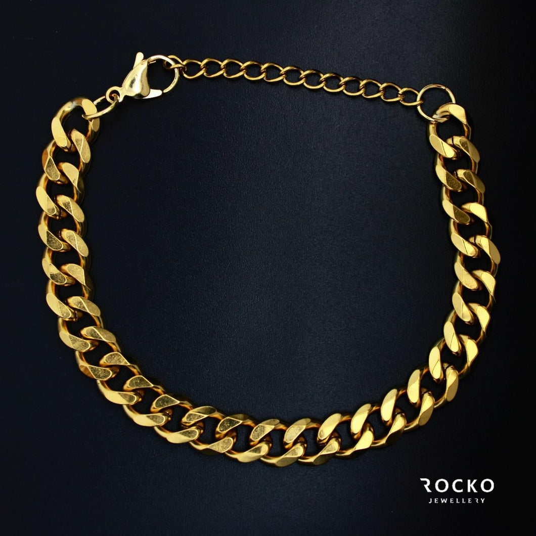 7MM GOLD CUBAN BRACELET - Rocko Jewellery